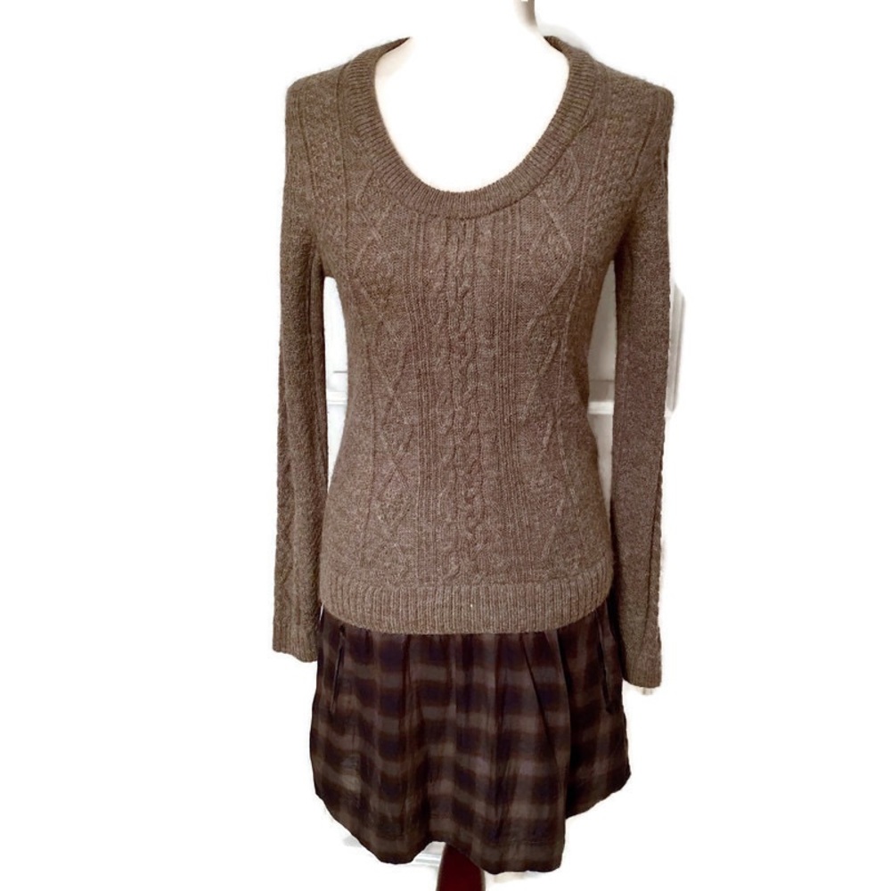 COMPTOIR DES COTONNIERS DRESS SCOOP GRAY KNIT PLAID Tag M Fits S